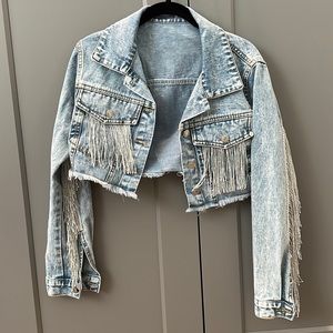 Denim Jacket with silver fringe xs